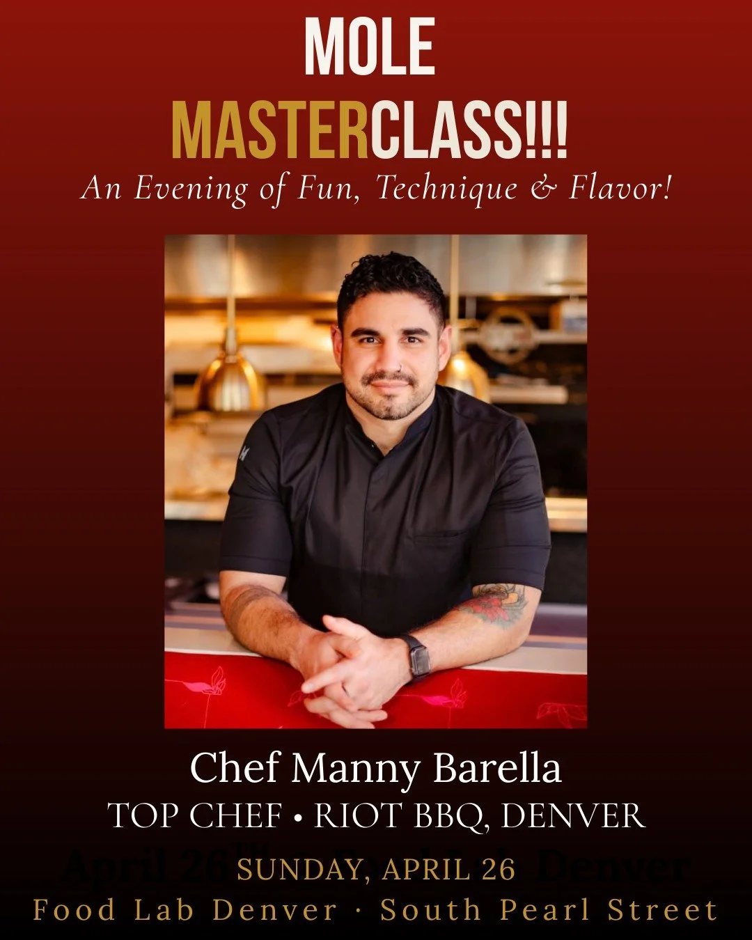 Mole Masterclass with Top Chef Manny Barella of Riot BBQ!

Mole is one of the most complex and celebrated sauces in Mexican cuisine &mdash; and there's no one better to teach it than Top Chef Manny Barella. Learn the traditions, the layers, the techn