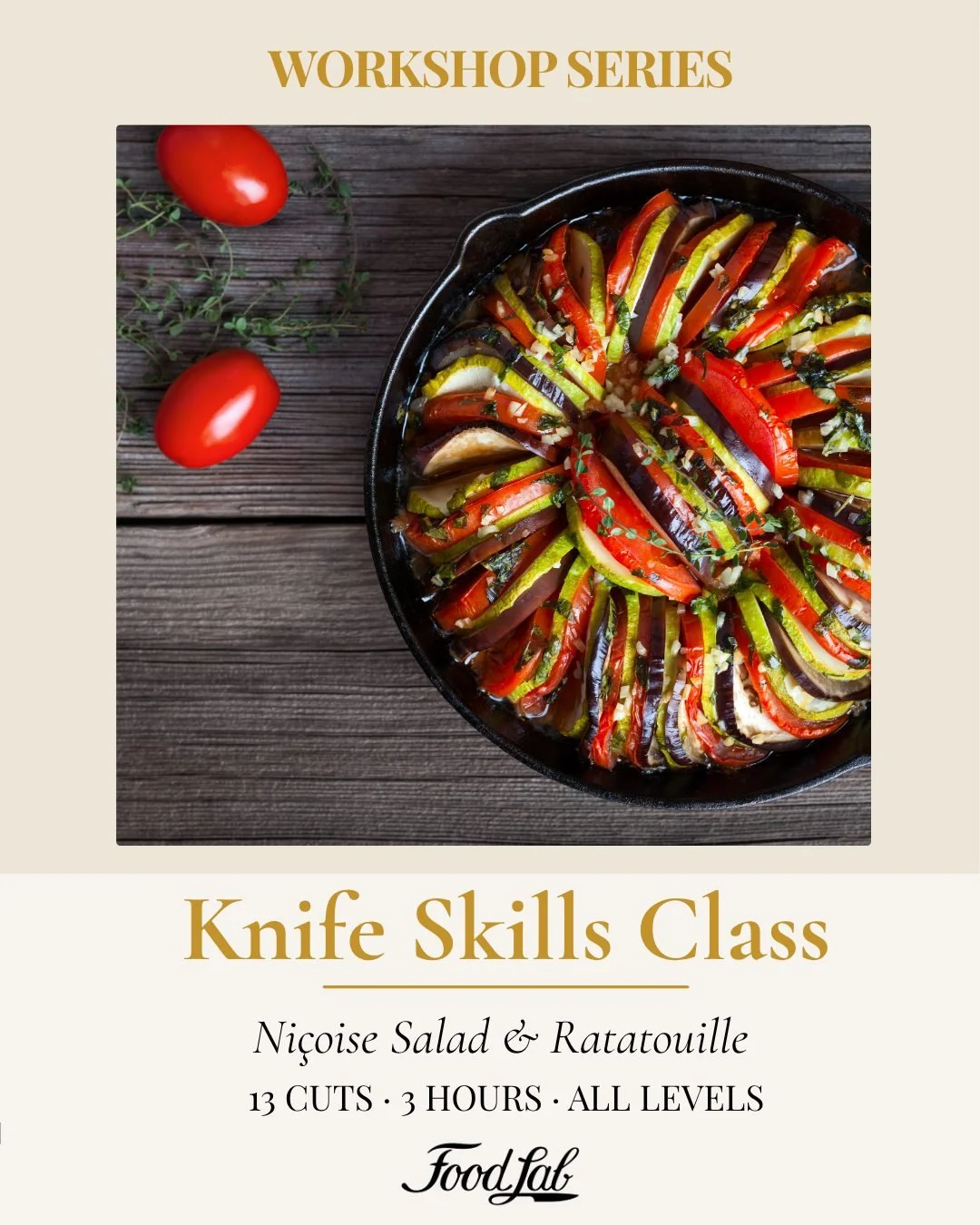 The first in our Workshop Series! These classes, although  still fun, will do a deeper dive into techniques. Join us for the inaugural Knife Skills class where we get into quite a few cuts, talk shop about knives  and  knife care, and of course enjoy