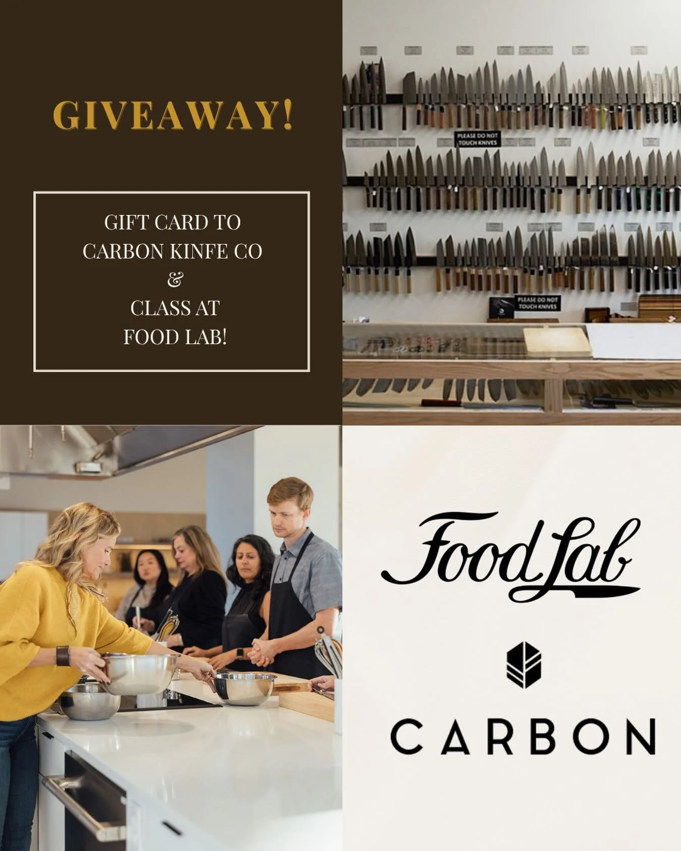 -GIVEAWAY TIME-
We&rsquo;re teaming up with our friends at @carbonknifeco to give one lucky winner:
✔️ A Food Lab cooking class (Denver or Boulder) 
✔️ $150 to spend at Carbon Knife Co
Because good food deserves good knives.
TO ENTER:
👉 Follow @food