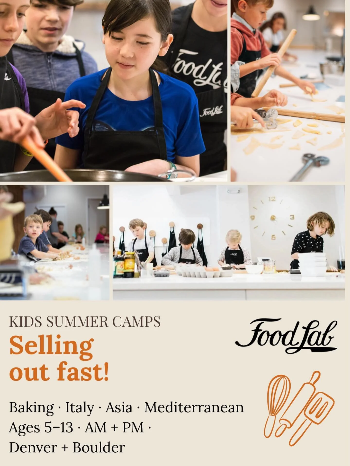 Denver and Boulder! Come cook with us this summer. 
Kids summer camps are filling fast.

Each day is hands-on&mdash;mixing, chopping, rolling, tasting&mdash;learning real skills without it feeling like &ldquo;class.&rdquo; We group kids by age so the
