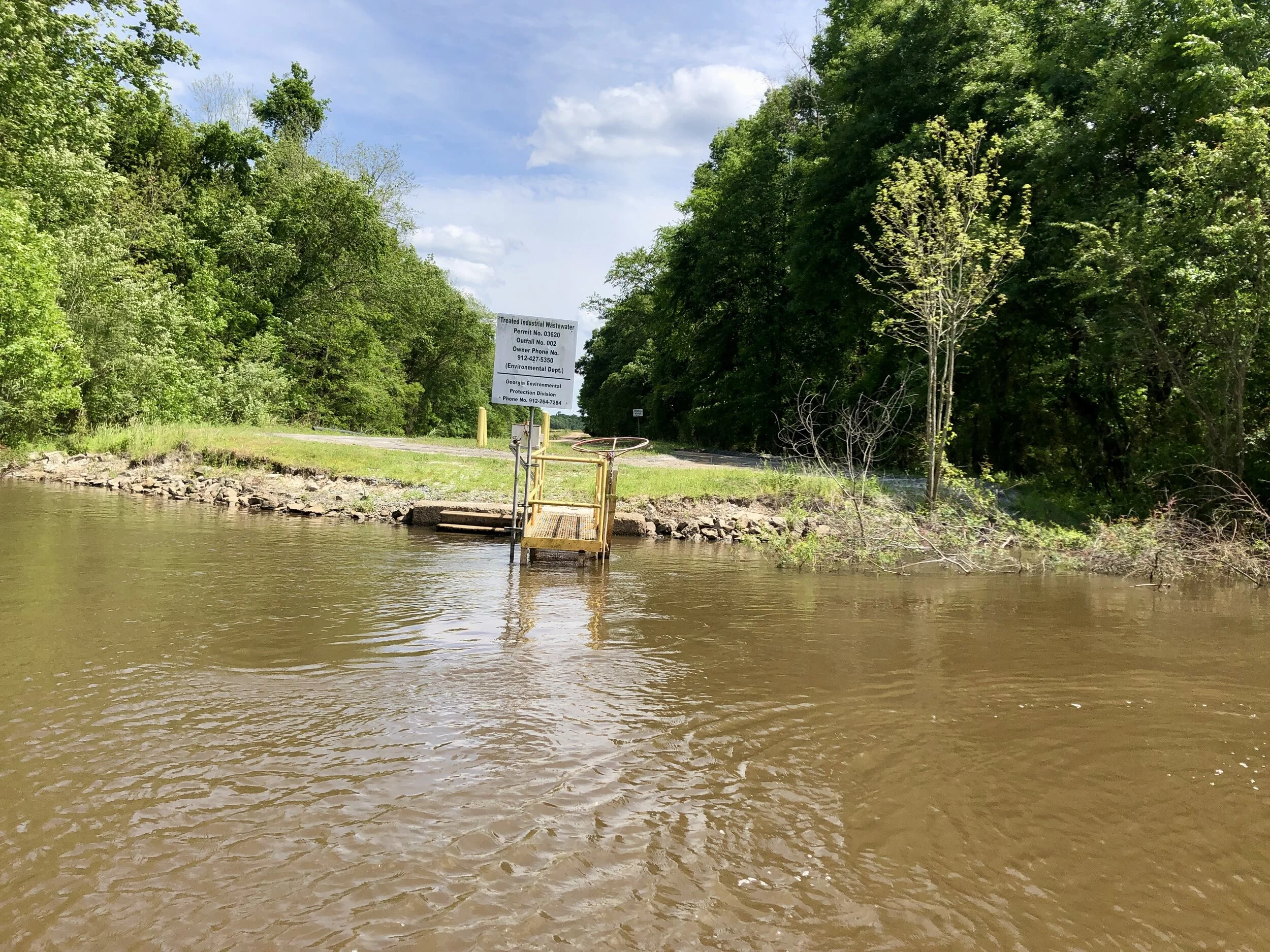 The Rayonier plant releases a dark effluent from its paper processing into the Altamaha via this underwater pipe.