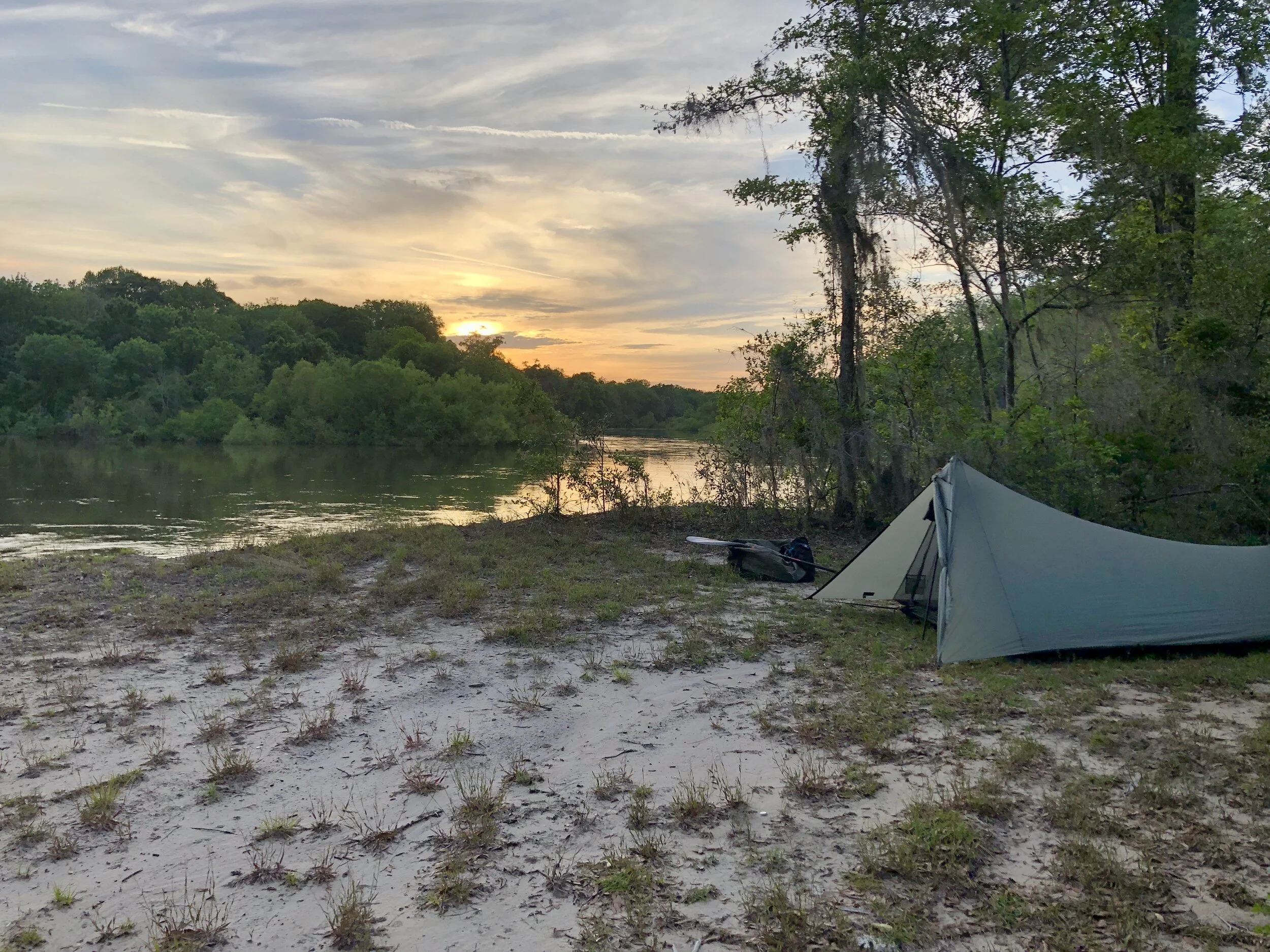 I was happy to find this small bluff facing the sunset (and above the alligator-filled swamp).
