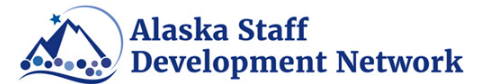 Logo of the Alaska Staff Development Network featuring a stylized mountain with a star and circles.