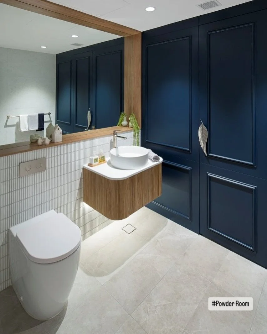 Powder Room | This ended up one of my favourite rooms in the apartment, because it was one of the biggest challenges. 

Always a believer in Form-Follows-Function we started with a massive room the size of a bedroom, with a toilet and pedestal sink i