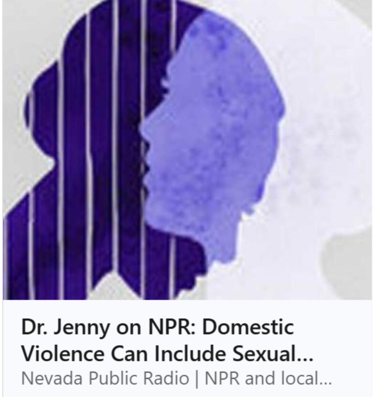 NPR Logo that links to a KNPR interview with Dr. Jennifer (Jenny) Guthrie about sexual assault and domestic violence.