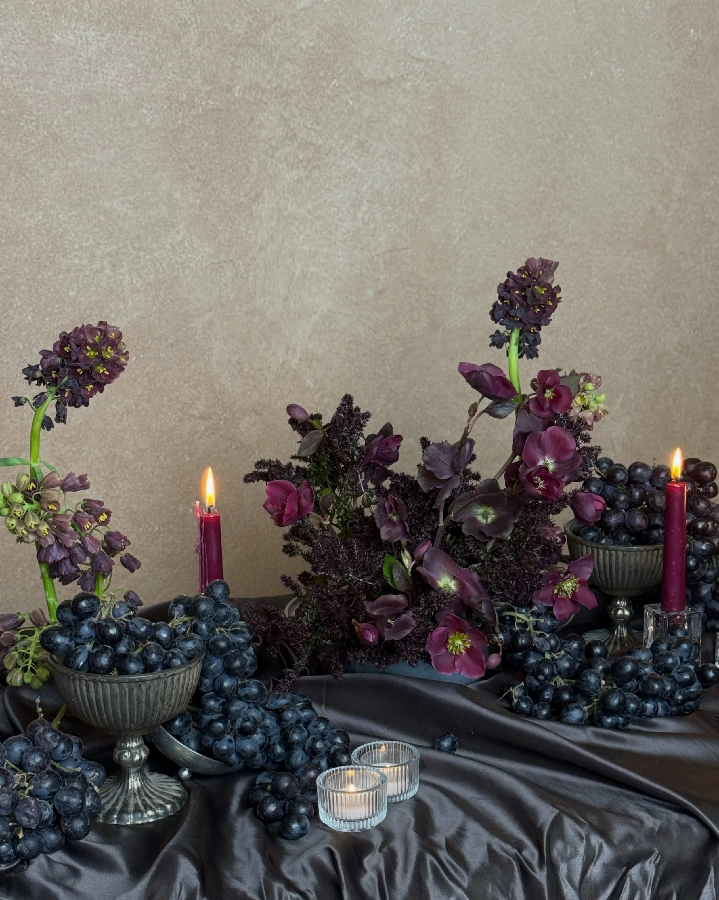 When designing for the purpose of creative play in the studio, I&rsquo;m experimenting with color relationships and tones and saving the experience for future inspiration. For this tablescape, I wanted to go DARK and BRIGHT. I also wasn&rsquo;t sure 