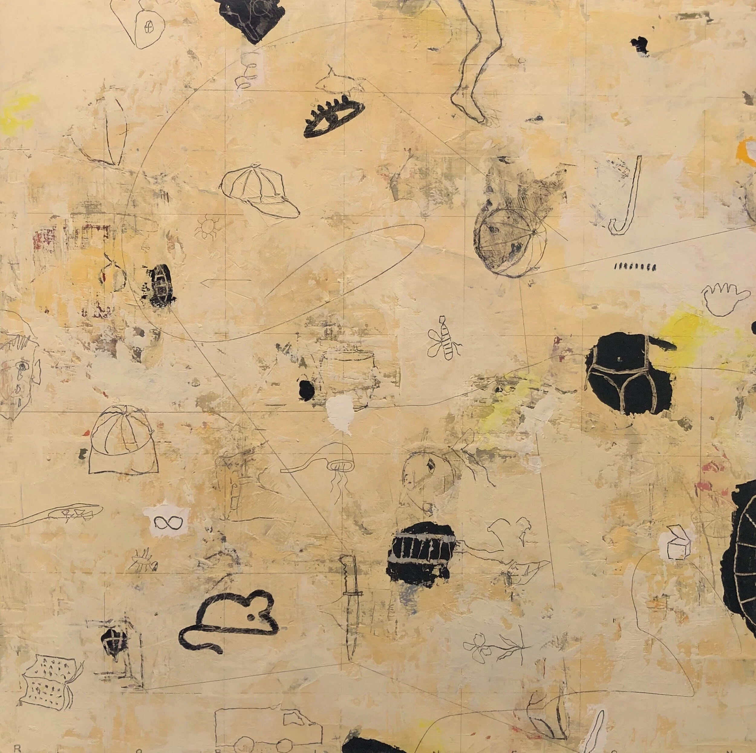 HAT TRICK      2019   oil, mixed media on canvas,  32x32