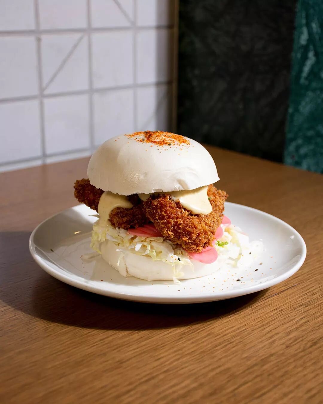Looks too good to eat, but don't let that stop you - yummy crumbed chicken Katsu Bao-ger&nbsp;🤤&nbsp;#lunchgoals