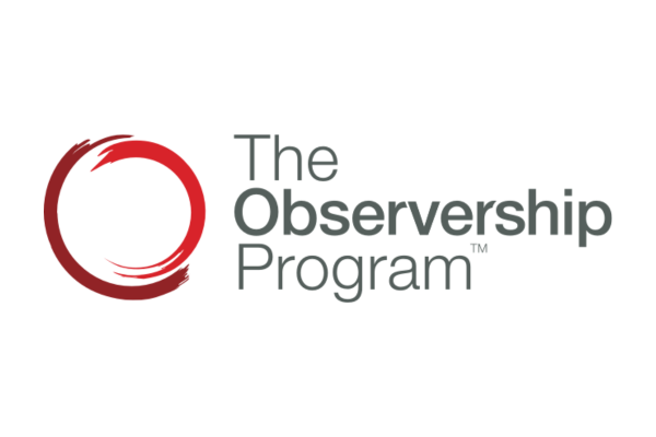 Logo for The Observership Program featuring a red circular brushstroke and the program name in gray text.
