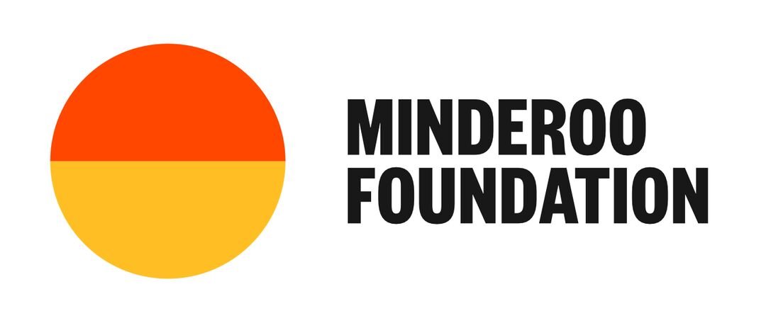 Logo with half orange, half yellow circle and bold black text reading 'Minderoo Foundation'.