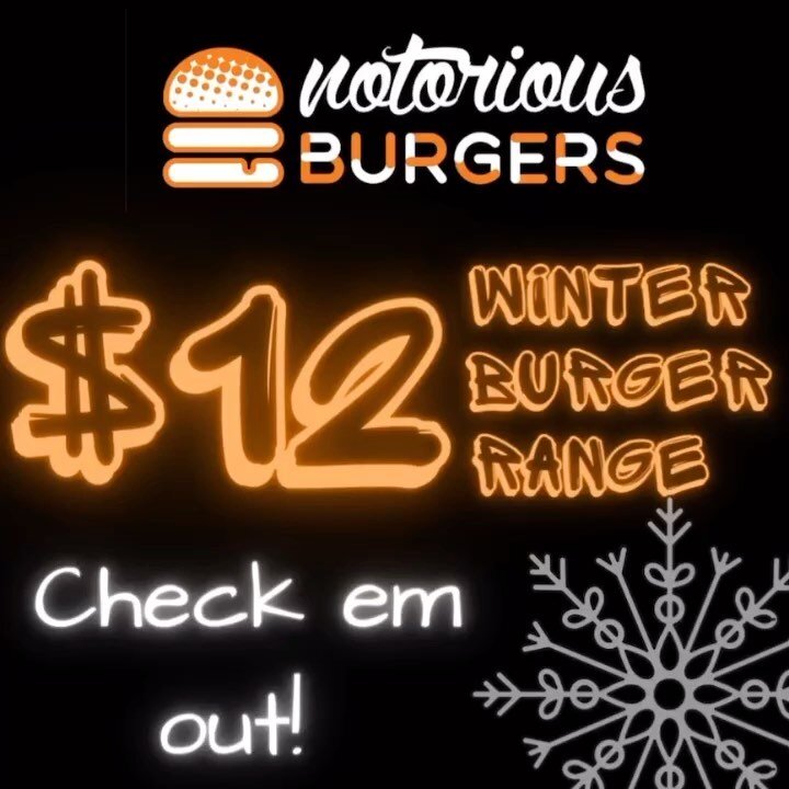 Here&rsquo;s our 2nd daily post in our COMPETITION, the $12 Burger Range at Notorious.

Tag a mate on our daily $10, $12, $14, $16 Burger Range posts, they follow us and you go into the running for a $100 voucher that will be drawn on Friday 16th Jul