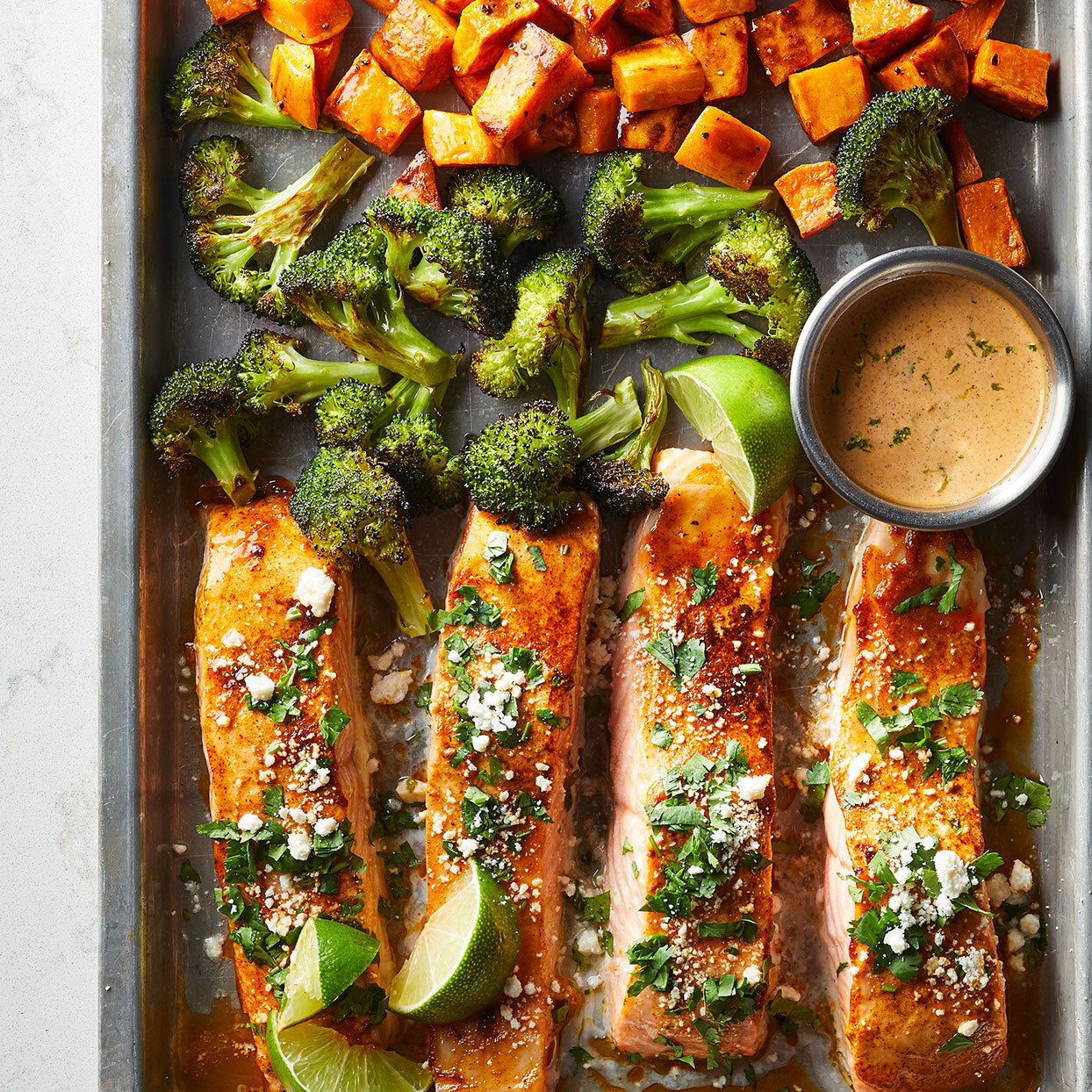 Sheet-Pan Salmon with Sweet Potatoes &amp; Broccoli
