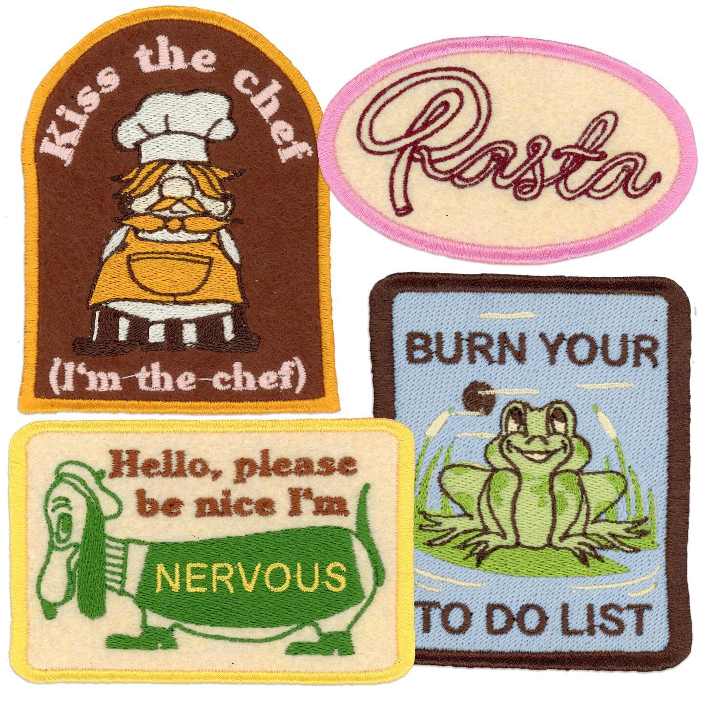 I&rsquo;ve been teaching myself how to make patches and these are my first results I wanted to share :-) I was inspired by vintage travel patches and comedy patches from the 70s that have a less overly-polished feel 🧸
Patches are now by far my favou