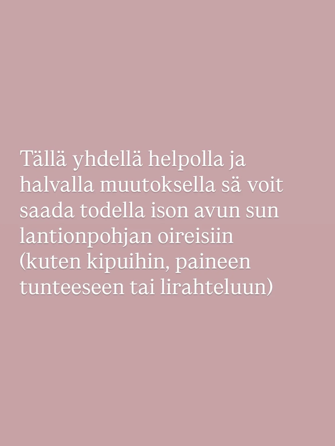 Lempe&auml;&auml; liikett&auml; on kehoasi ja erityisesti sen faskioita huoltava, matalan kynnyksen verkkokurssi sinulle, joka haluat:

✅ Vapauttaa kehosta j&auml;nnitteit&auml; ja kipuja 
✅ Tukea kehon palautumista raskaudesta ja synnytyksest&auml; 