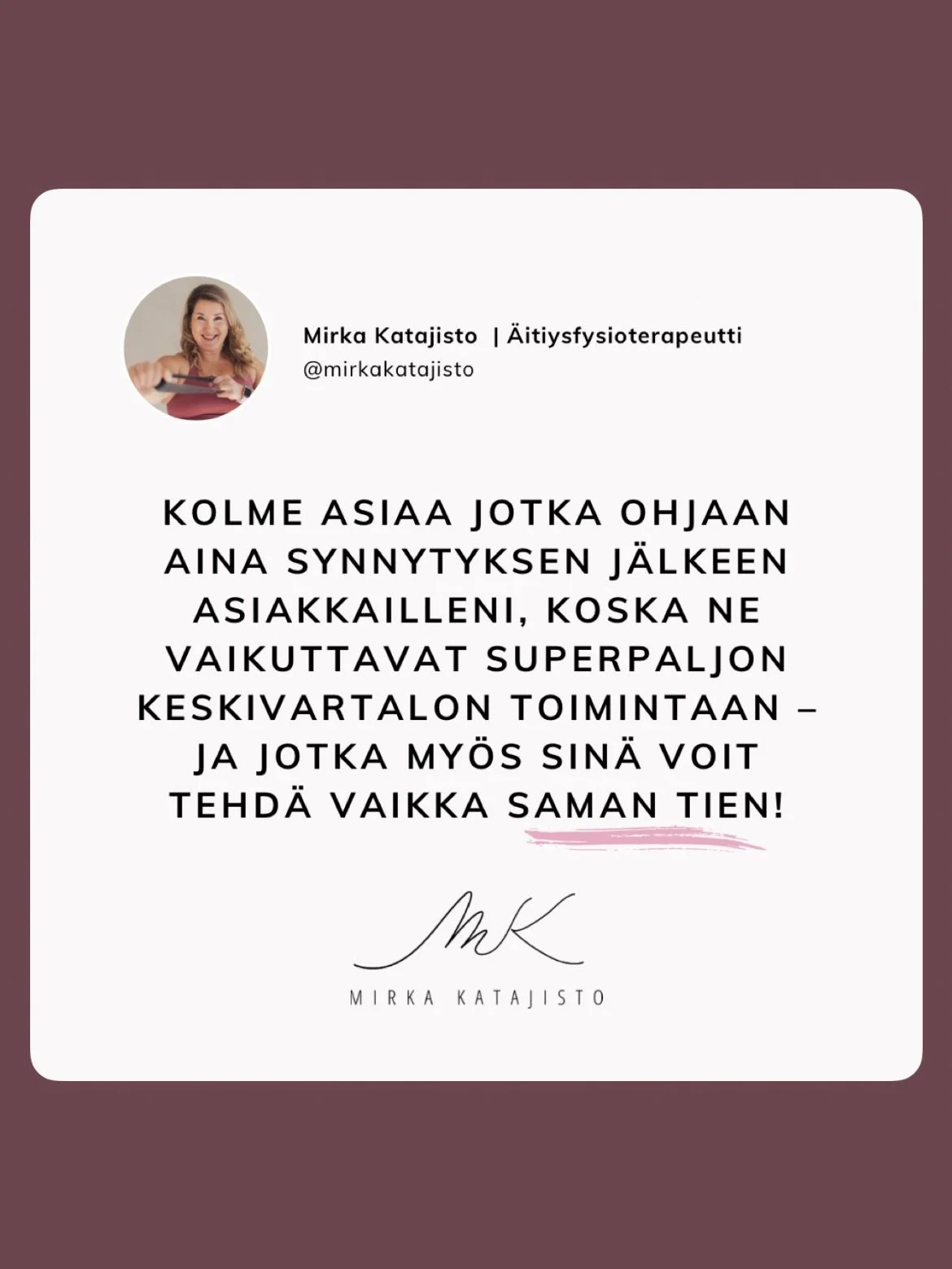 Jo 6 vuotta olen saanut ohjata naisia synnytyksest&auml; palautumisessa ja keskivartalon vahvistamisessa my&ouml;s verkkovalmennusten kautta.

Muistan viel&auml;kin, kun laitoin mun ekan Strong Core -kurssin myyntiin, kun Koronan my&ouml;t&auml; kaik