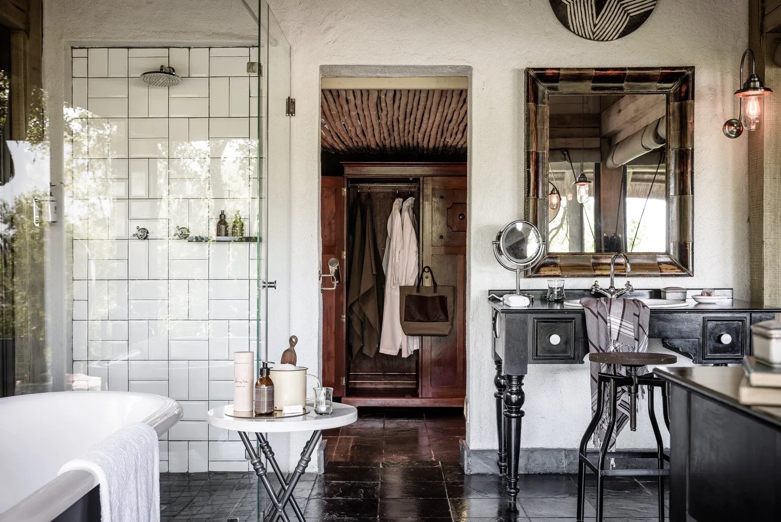 Bathroom details from a suite at Ebony Lodge by Singita