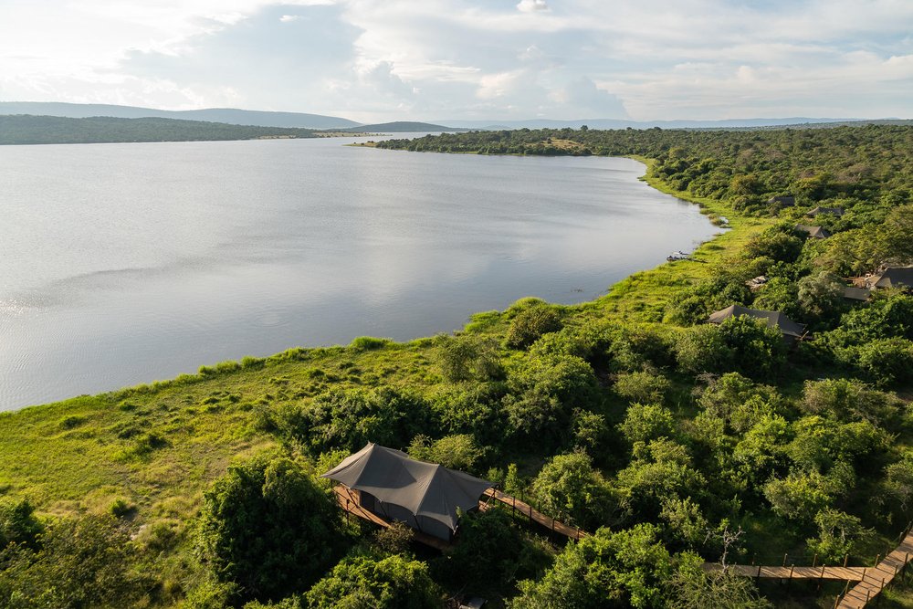 Aerial view of Magashi Camp by Wilderness