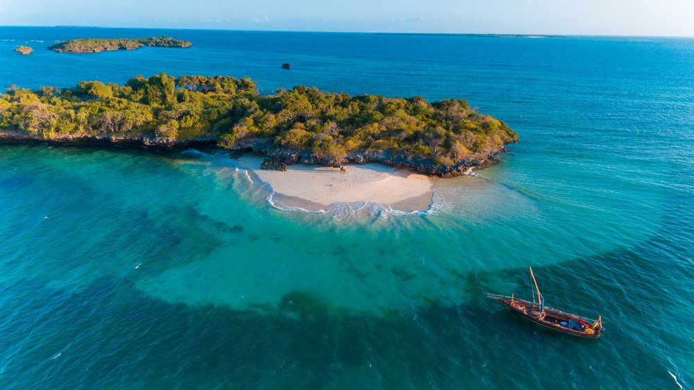 an aerial view of an island in Zanzibar
