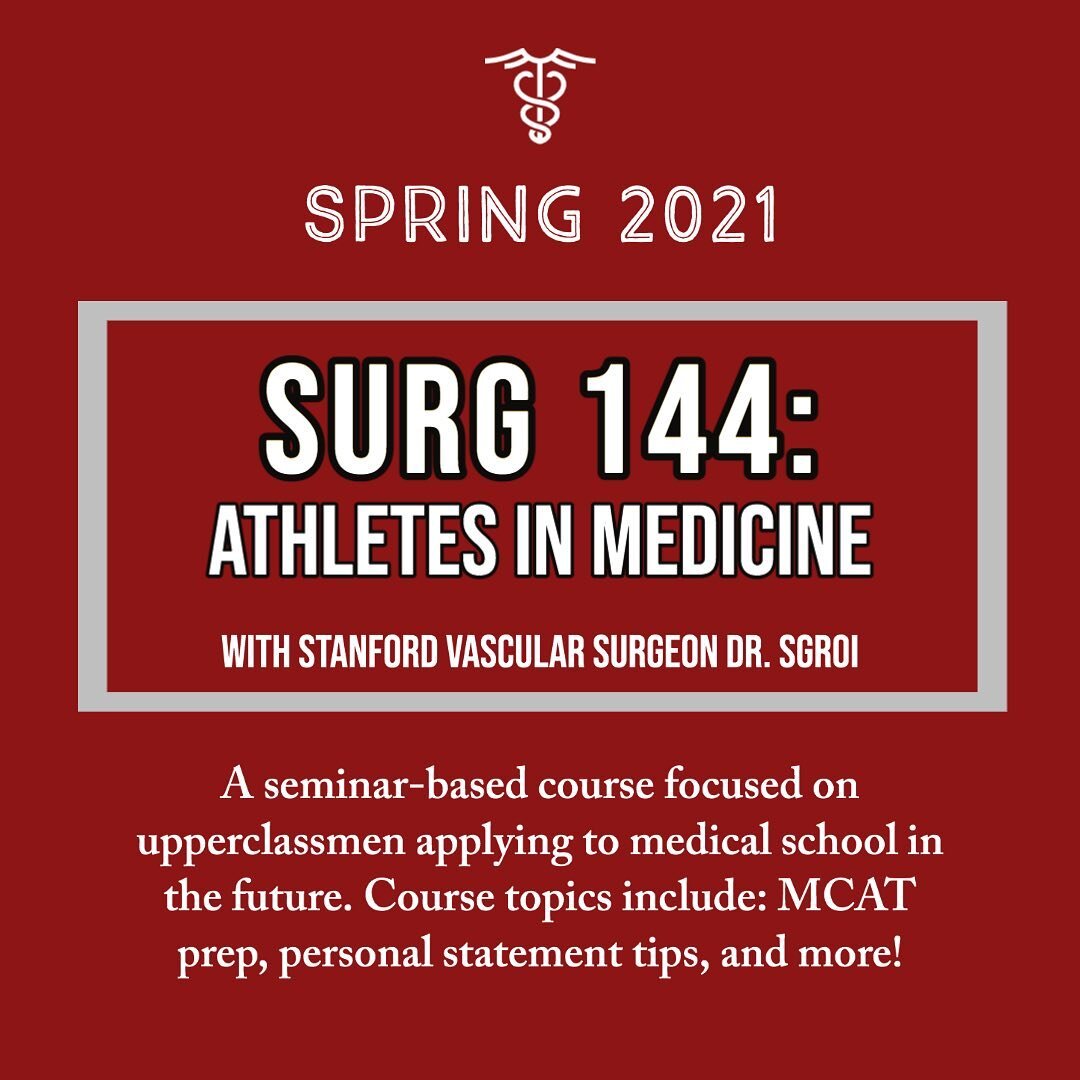 Interested in learning more about applying to medical school? Enroll in SURG 144 this Spring! The course will be taught by Dr. Sgroi for 1 unit C/NC, with course topics ranging from MCAT preparation to crafting an amazing personal statement. Hear fro