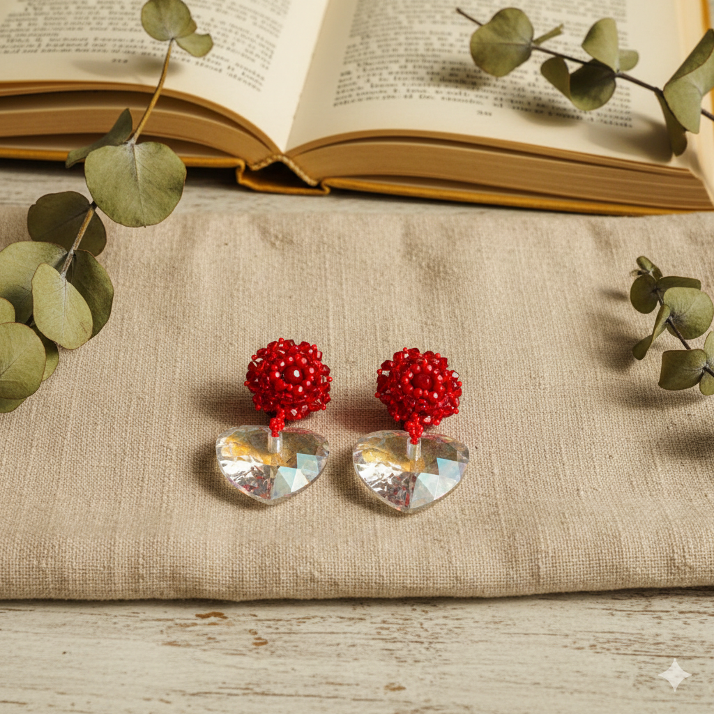 Cristal Dangle Heart Earrings