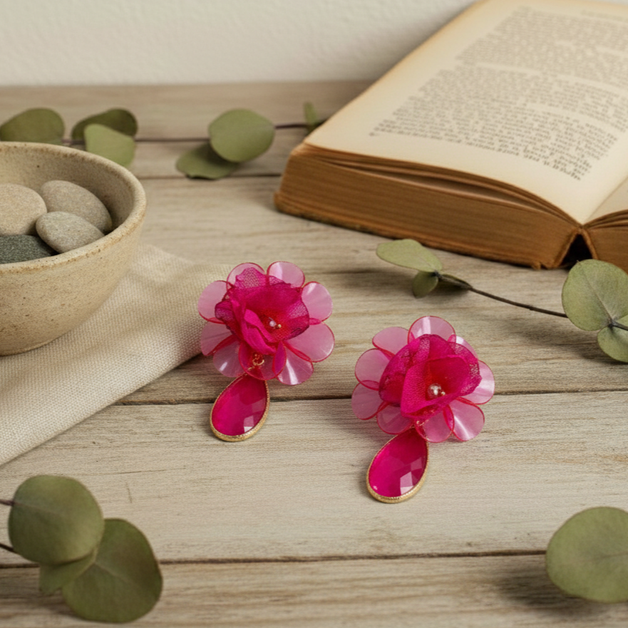 🌸Fuchsia Bloom Handmade Earrings