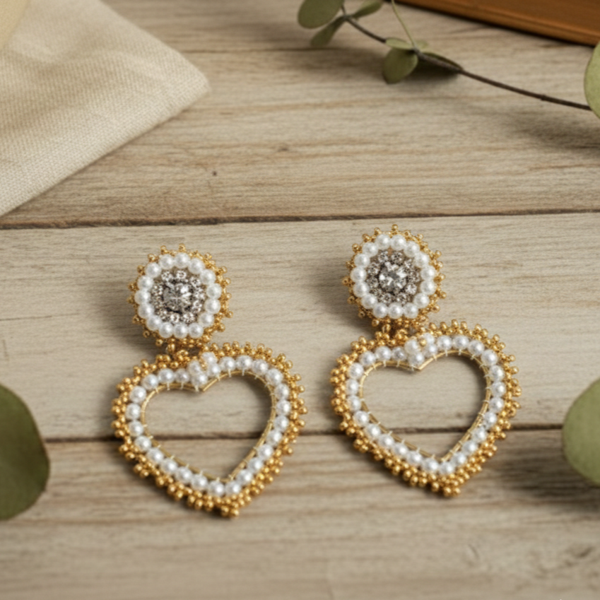 Heart Blossom Pearl Dangle Earrings – Handmade in NY