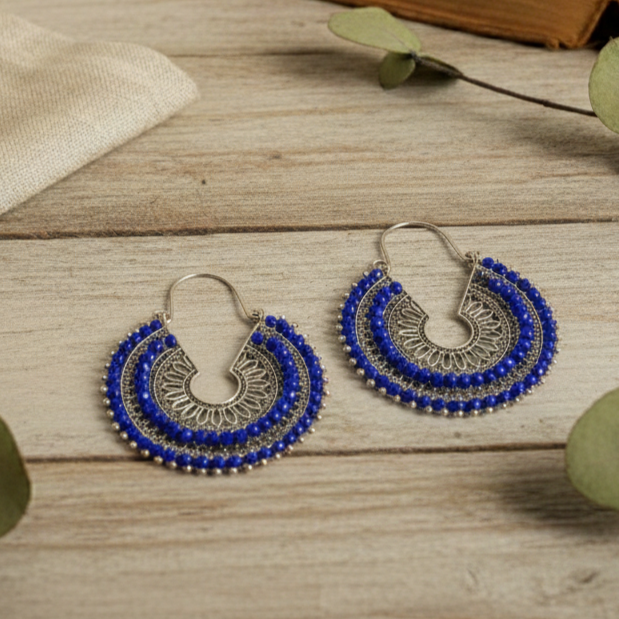 Diwali Blue – Bohemian Retro Style Hoop Earrings