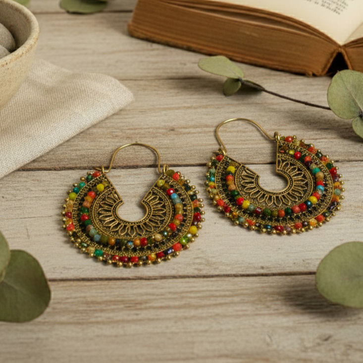 Madras Earrings – Colorful Retro Hoop Style
