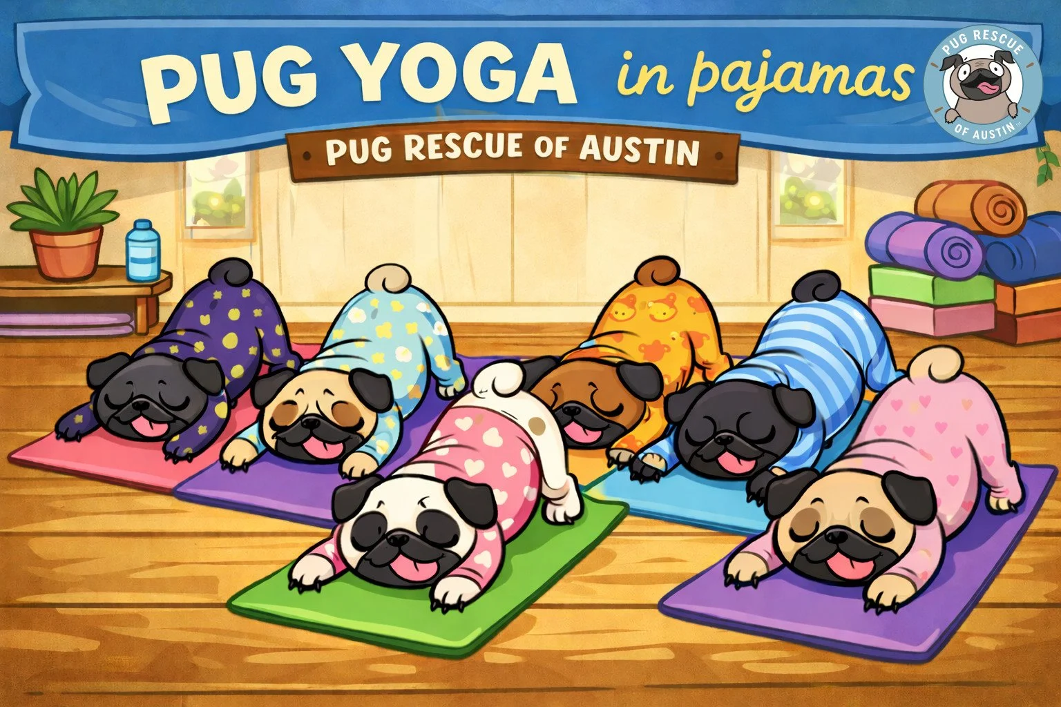 Pug Yoga in Pajamas