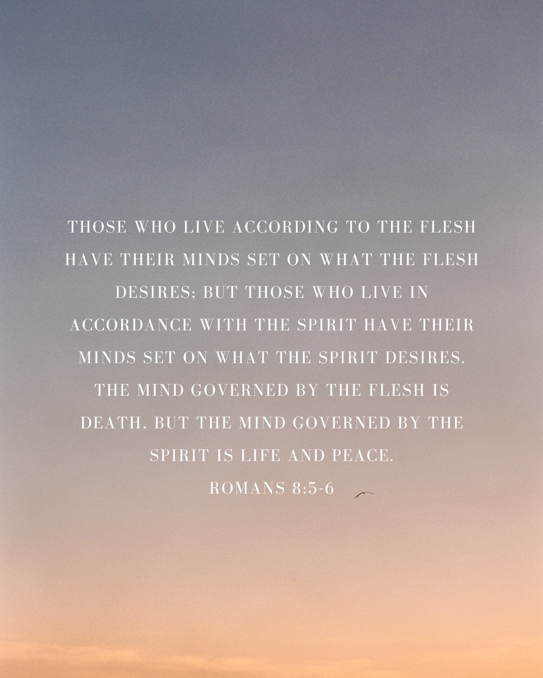 A reminder that where we set our minds shapes how we live. Romans 8:5&ndash;6 calls us to focus on the Spirit, where true life and peace are found.