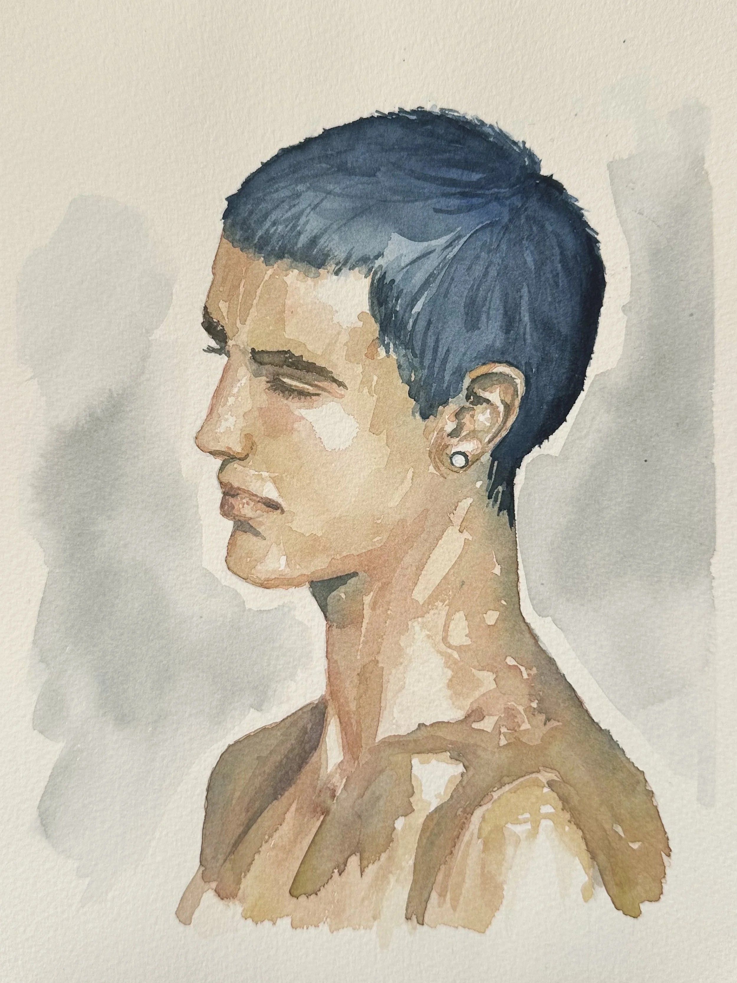 Watercolour Portrait Study - Man with blue hair