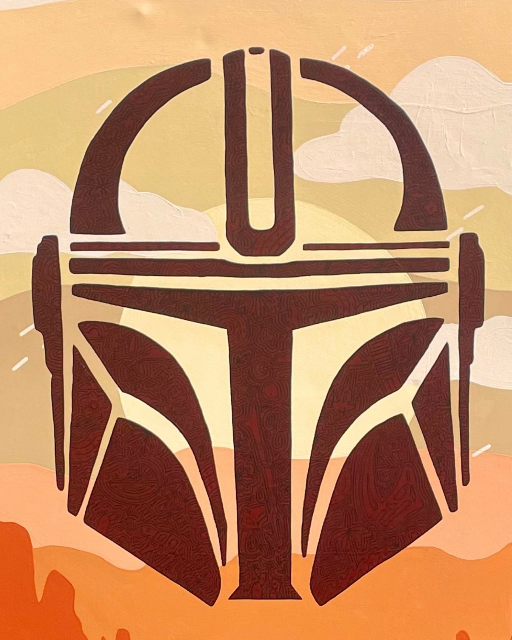 Mandalorian, Acrylic on Canvas, 2023, 36" x 48" Framed - $600