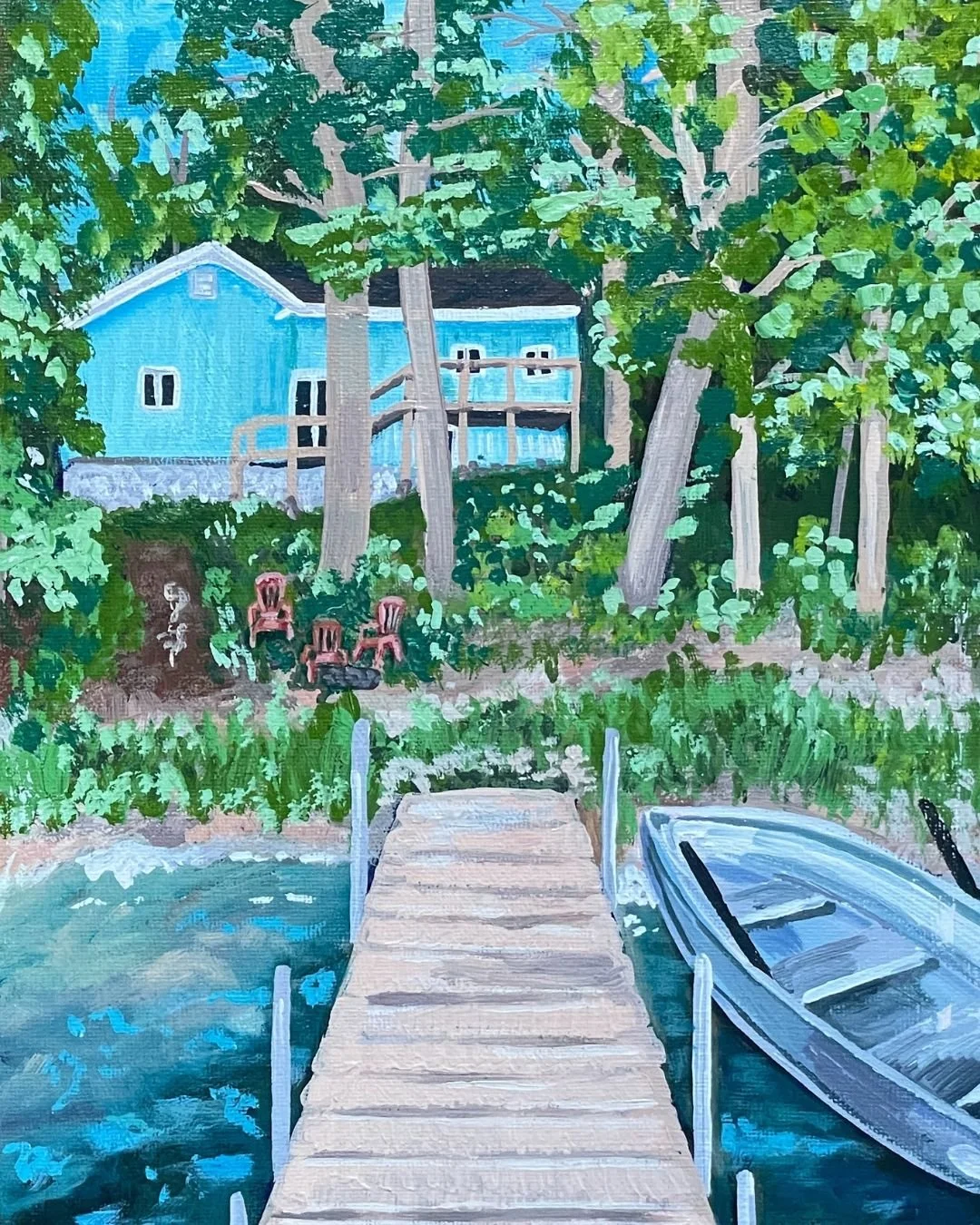 Lake House, 2025, Acrylic on Canvas, 8" x 10" Framed - $275