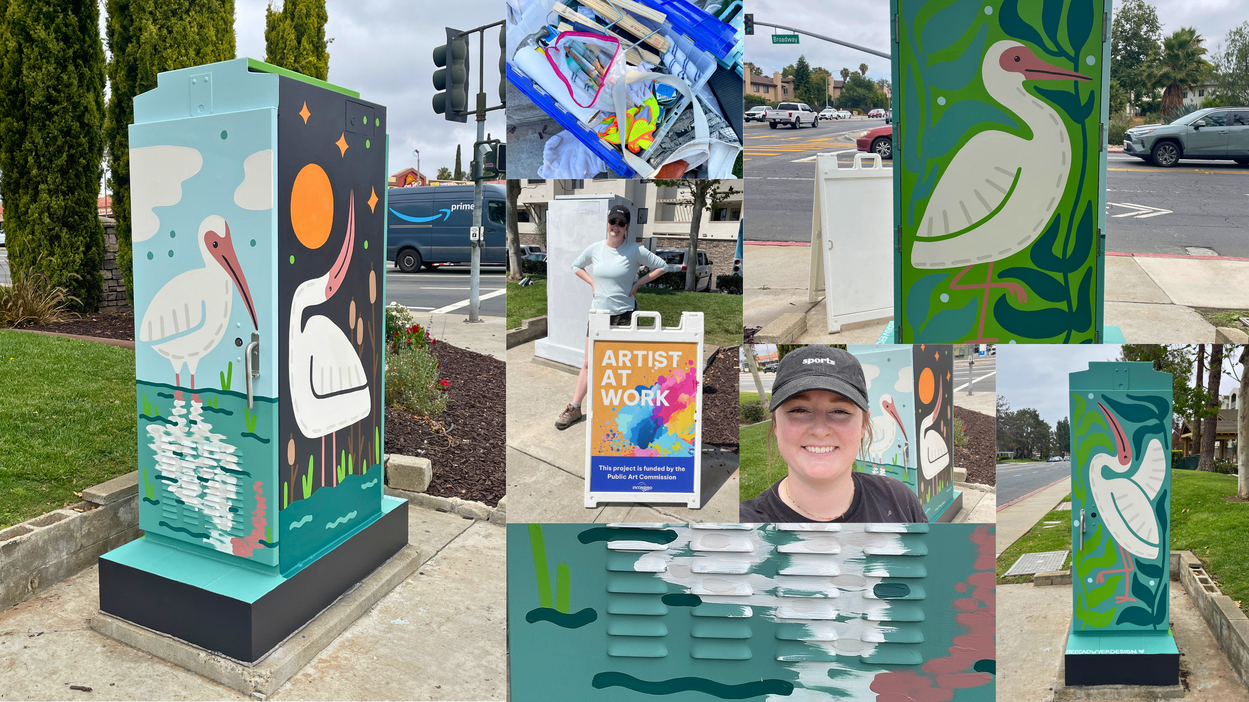 Utility box artwork painted by San Diego artist Becca Dwyer as part of a Southern California public art project.