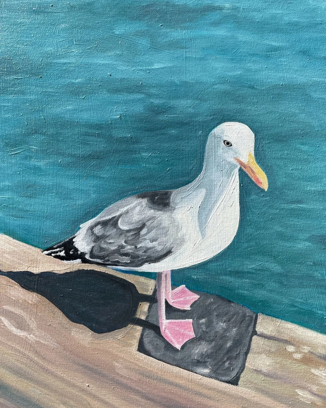 Seagull by the Sea, 2025, Acrylic on Canvas, 11" x 14" Framed - $500