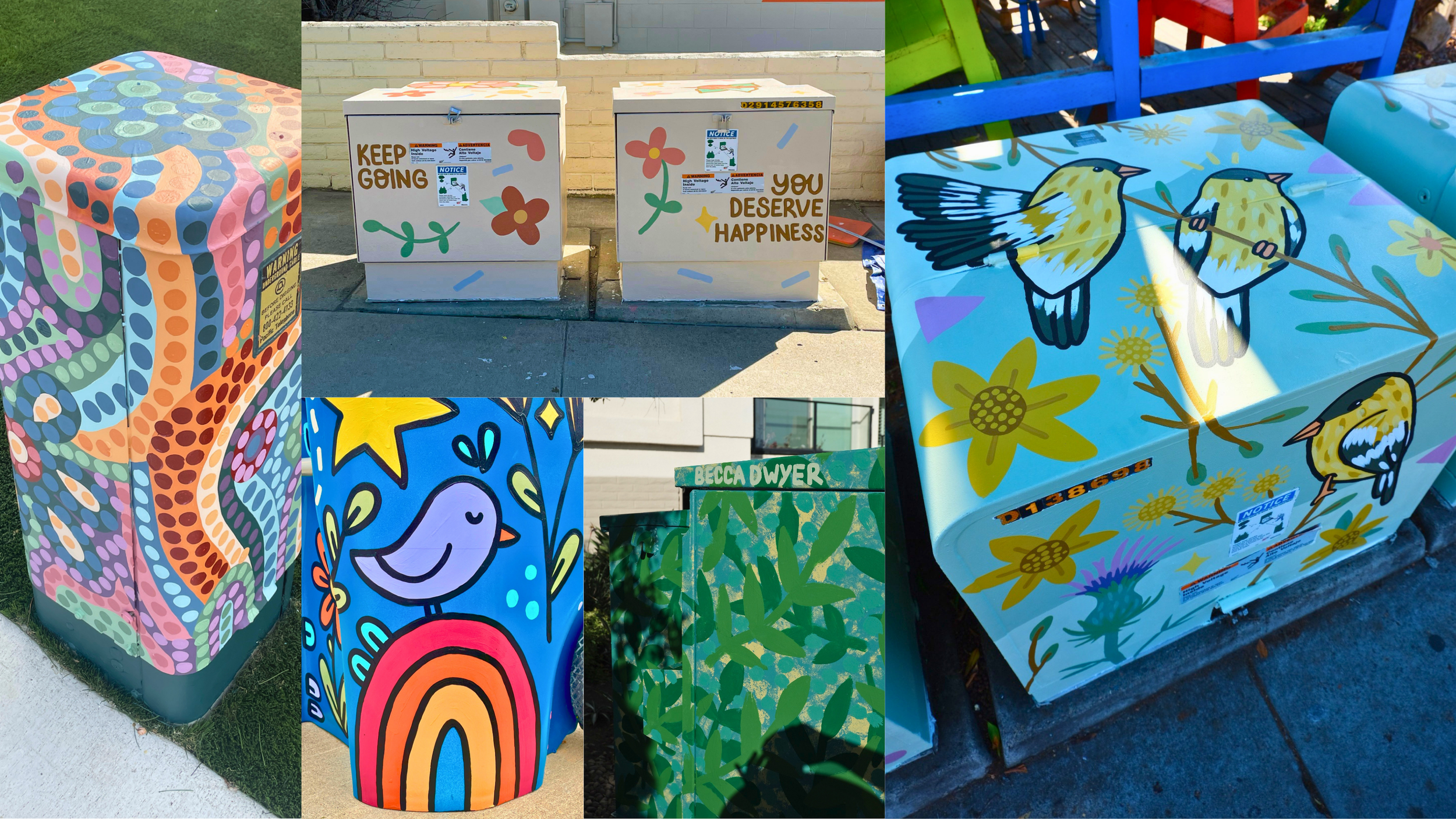 Utility box artwork painted by San Diego artist Becca Dwyer as part of a Southern California public art project.