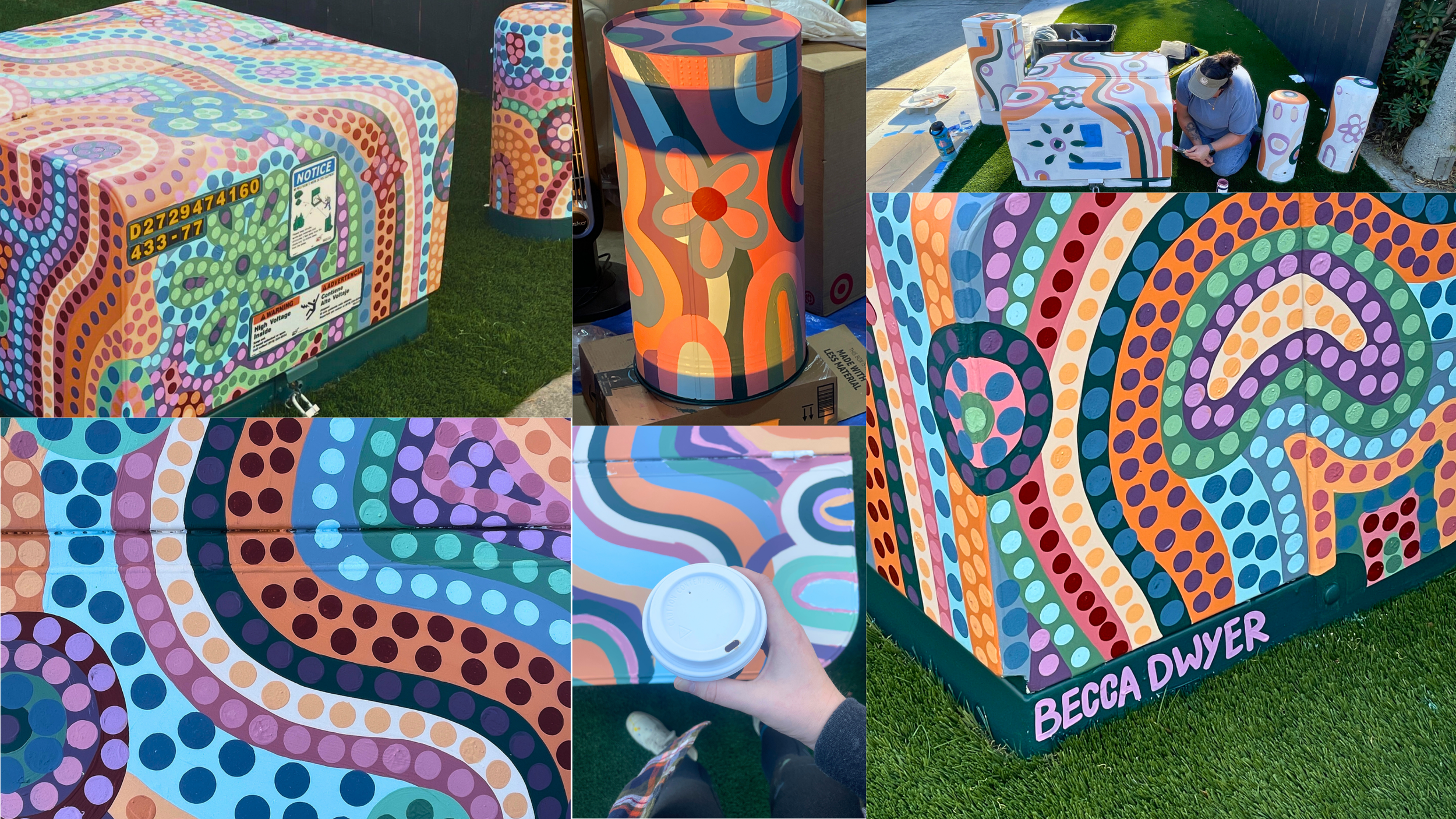 Utility box artwork painted by San Diego artist Becca Dwyer as part of a Southern California public art project.