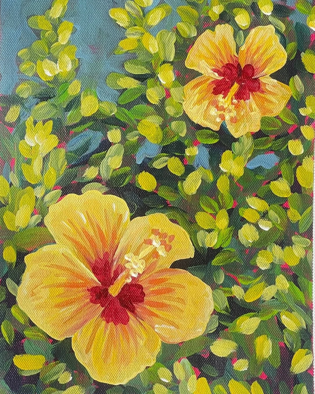 Hibiscus, 2026, Acrylic on Canvas, 9" x 12" Framed - $325