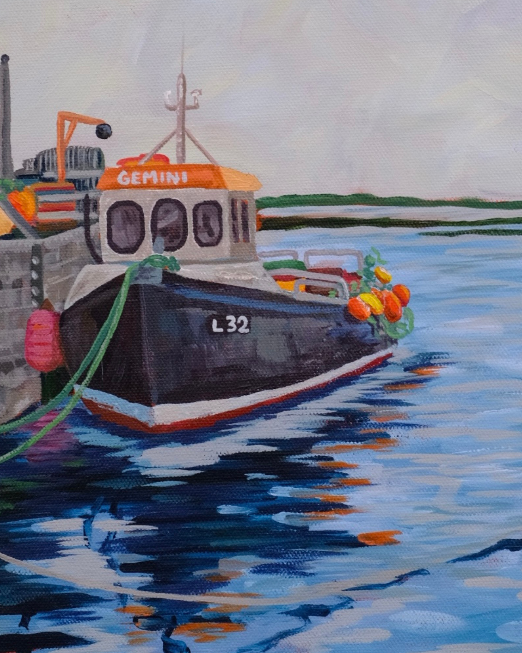 Fisherman's Boat, 2026, Acrylic on Canvas, 9" x 12" Framed - $350