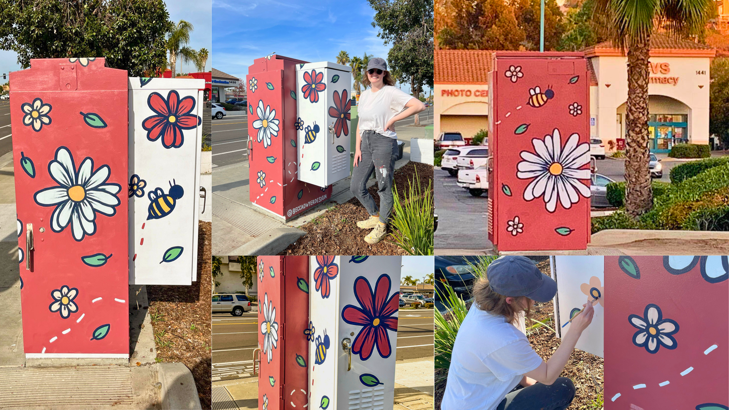 Utility box artwork painted by San Diego artist Becca Dwyer as part of a Southern California public art project.