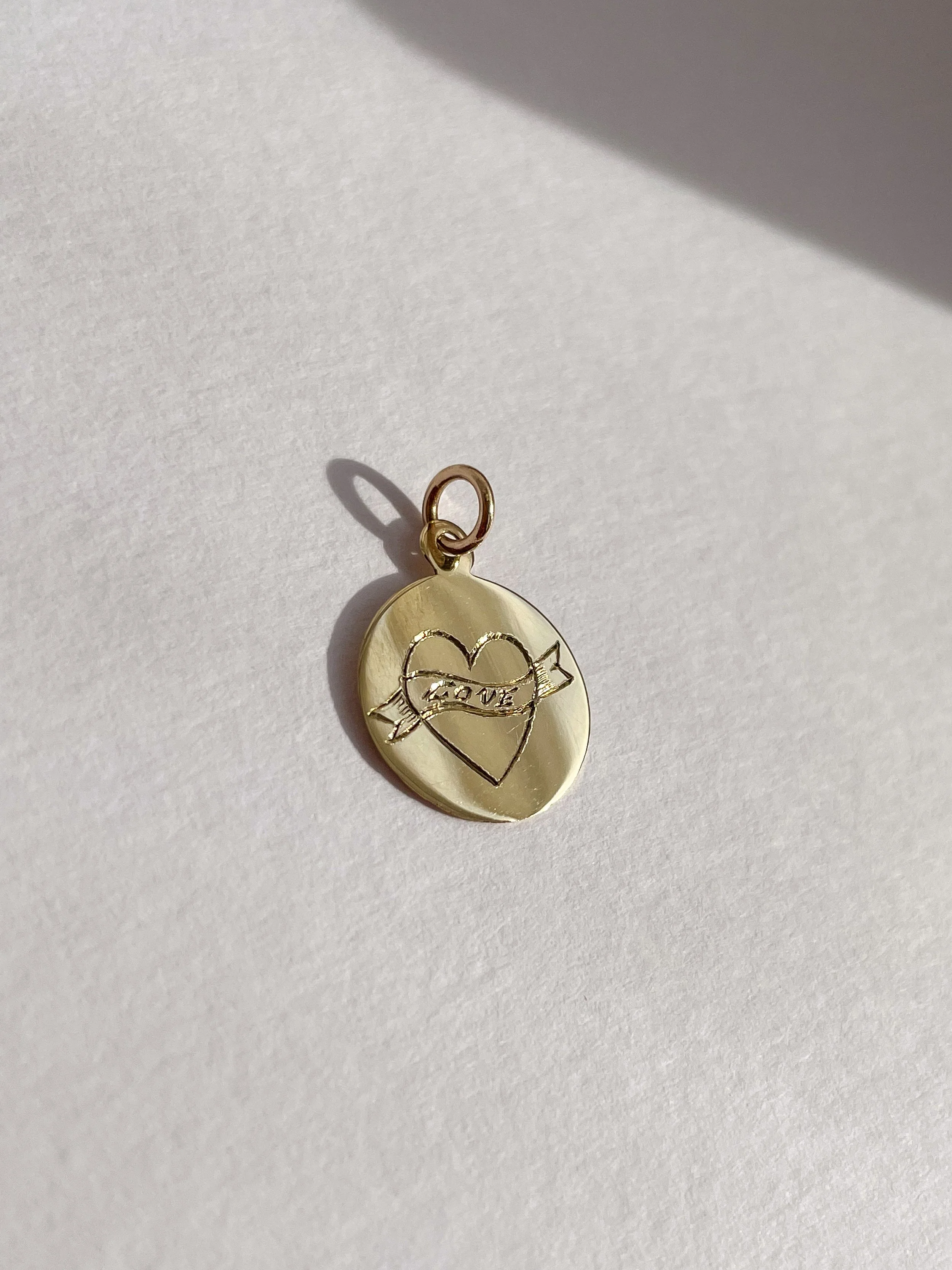 9ct yellow gold disc charm with heart tattoo engraving
