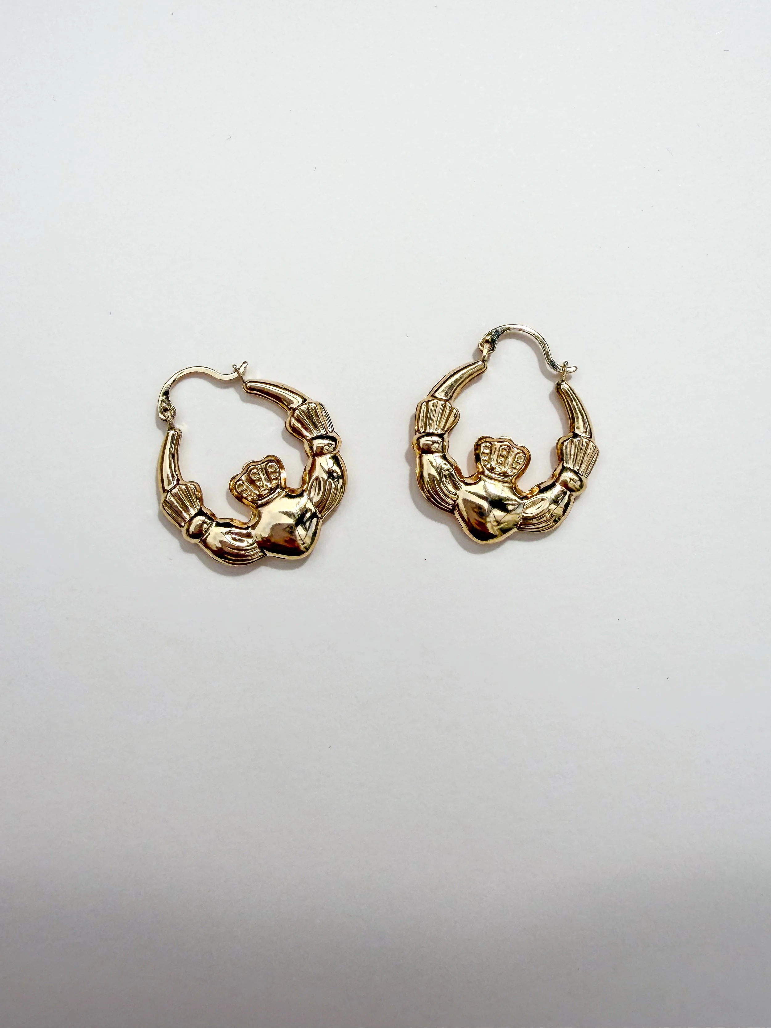 9ct yellow gold Claddagh hoops