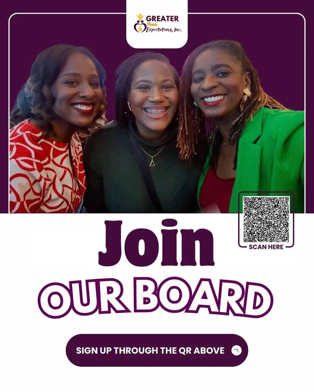 Greater Than Expectations board recruitment graphic