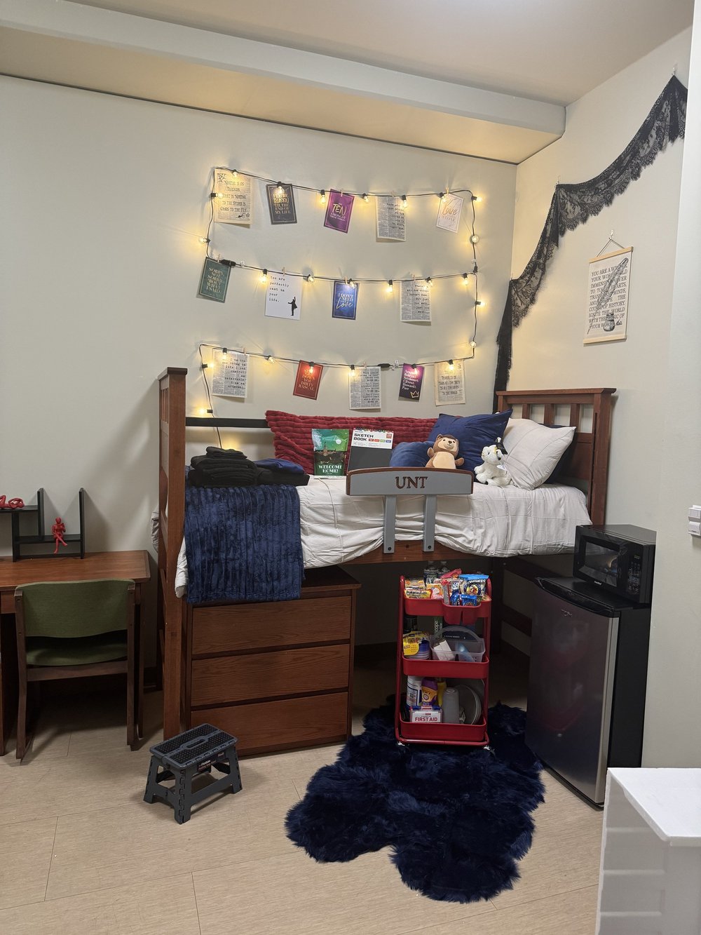 Supplies and comfort items prepared for a student