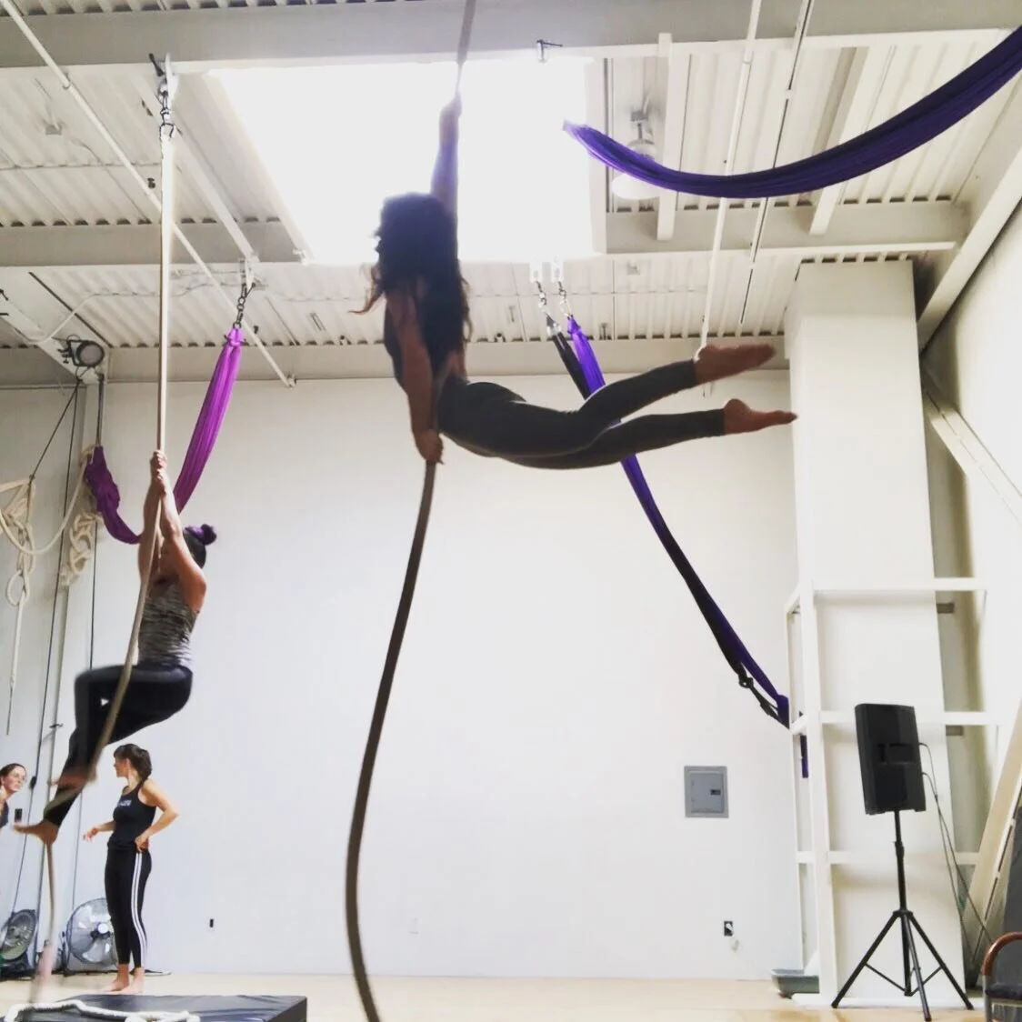 Leap/Salto
.
.
.
.
.
with amigas Celeste &amp; @sweetcheekssantacruz at the studio, back in the day.
#leap #aerialist #aerilrope #cordelisse #cuerda #aerialarts #aerialnation #circusaroundtheworld