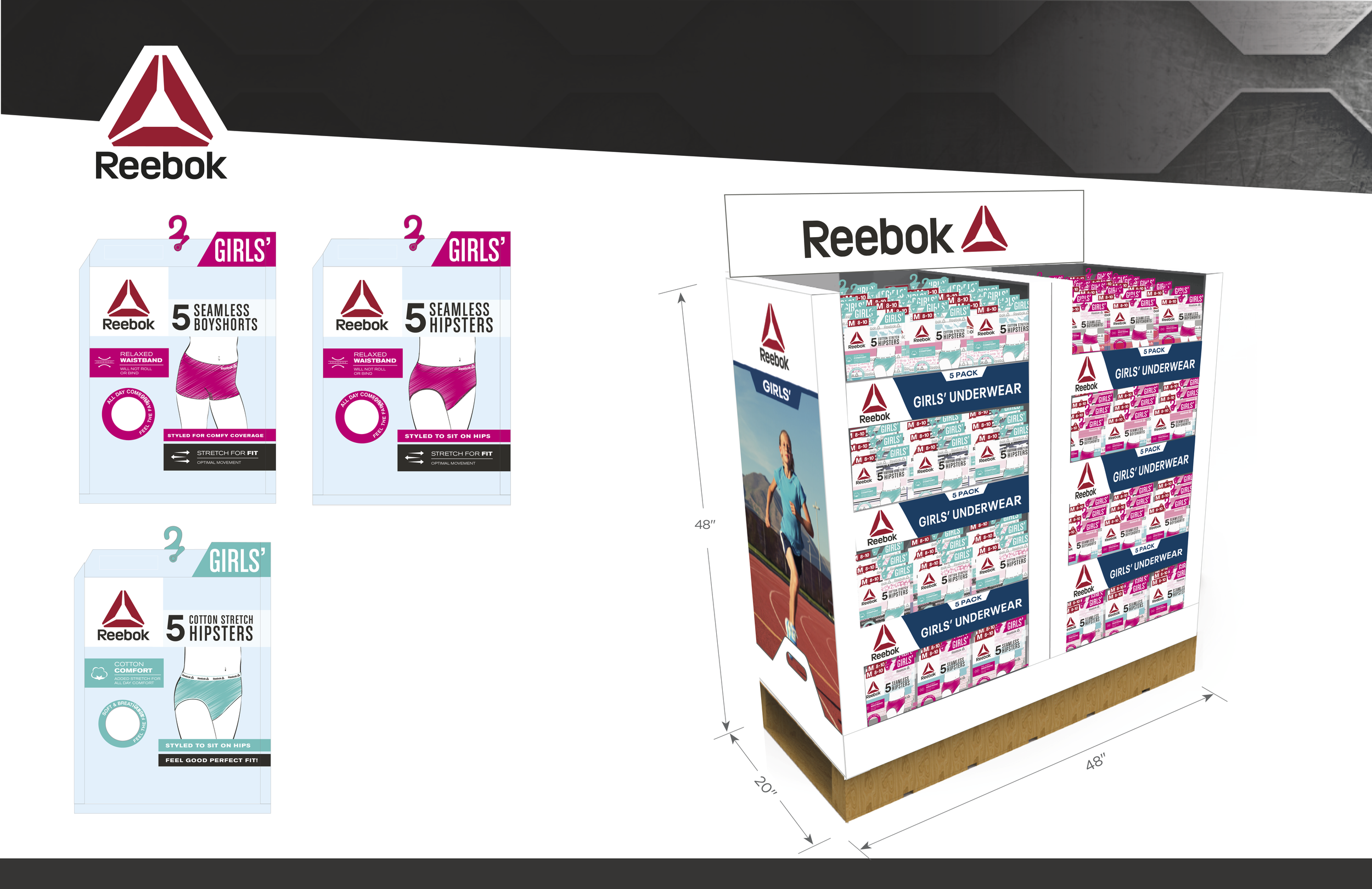 Reebok Delta Girls Underwear sold at Walmart | MOD replenishment program & Pallet Display | 2020-2021