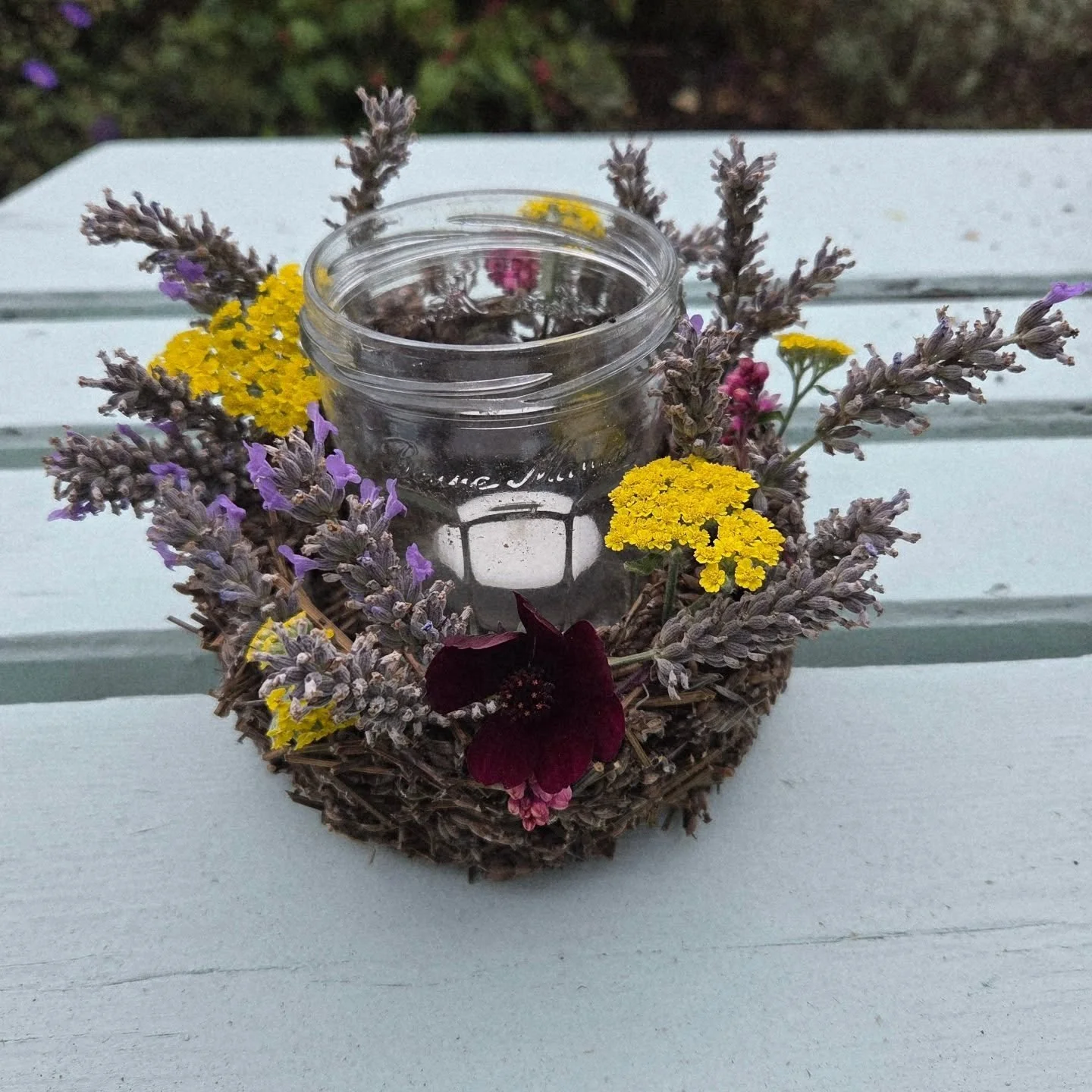 Just takin a break to make something out of bits and pieces....result a lagender scented bowl. #gardendesign #gardencraft #makeyourown #lovenature💚 #lavender #scentedcandles