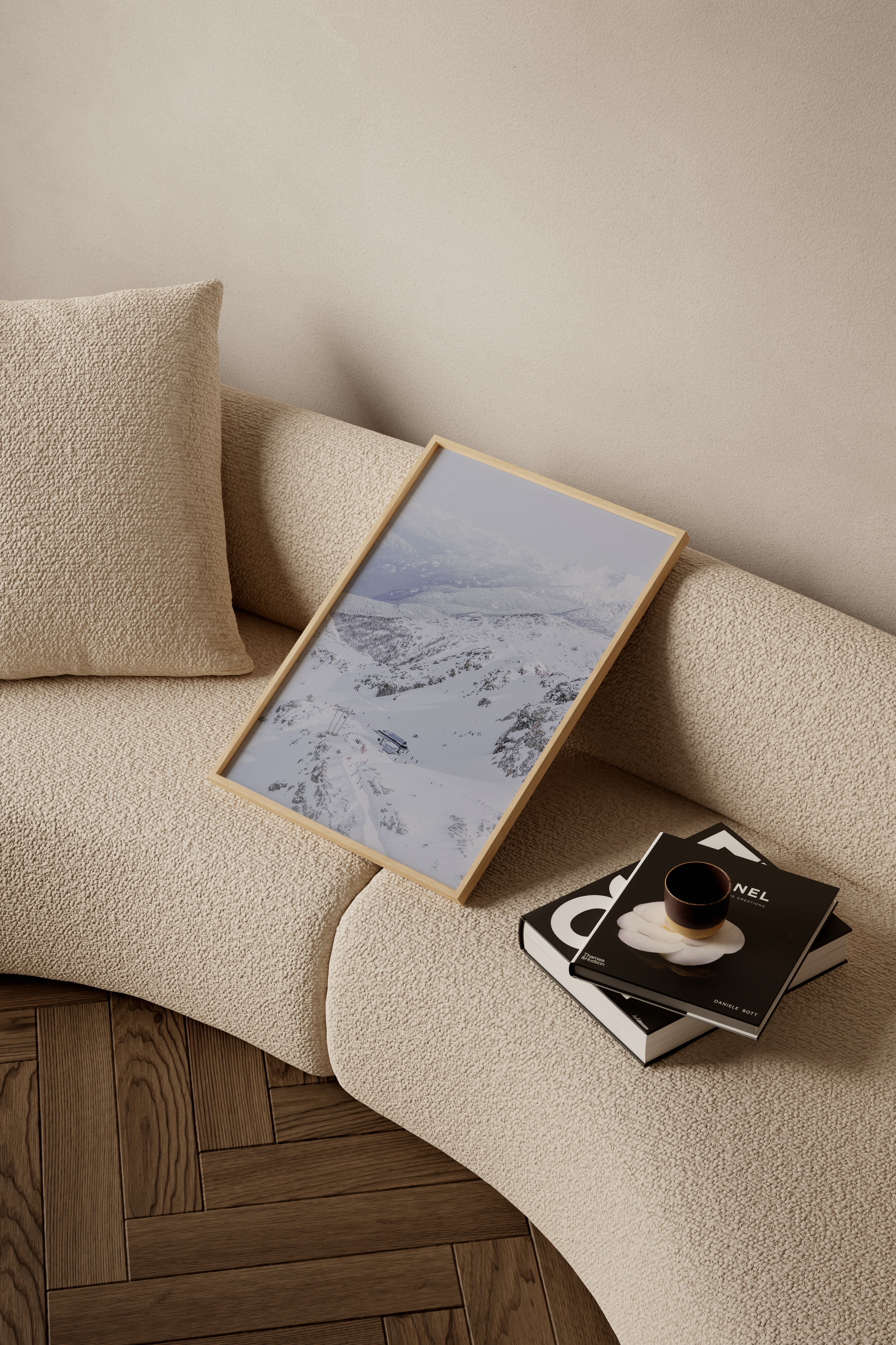 a framed fine art print of blackcomb mountain glacier chair
