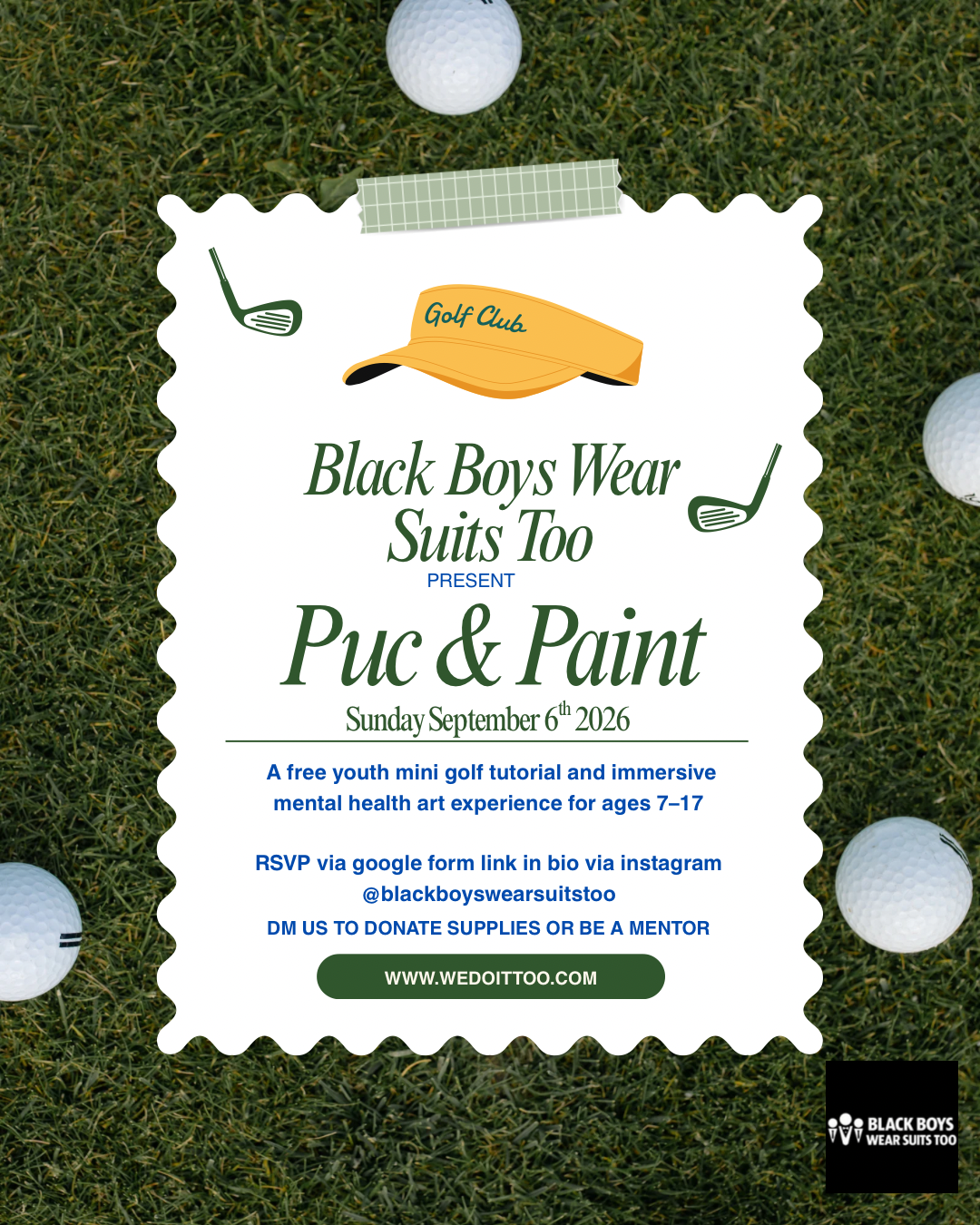 A free youth mini golf tutorial and immersive mental health art experience for ages 7–17  RSVP via google form link Above