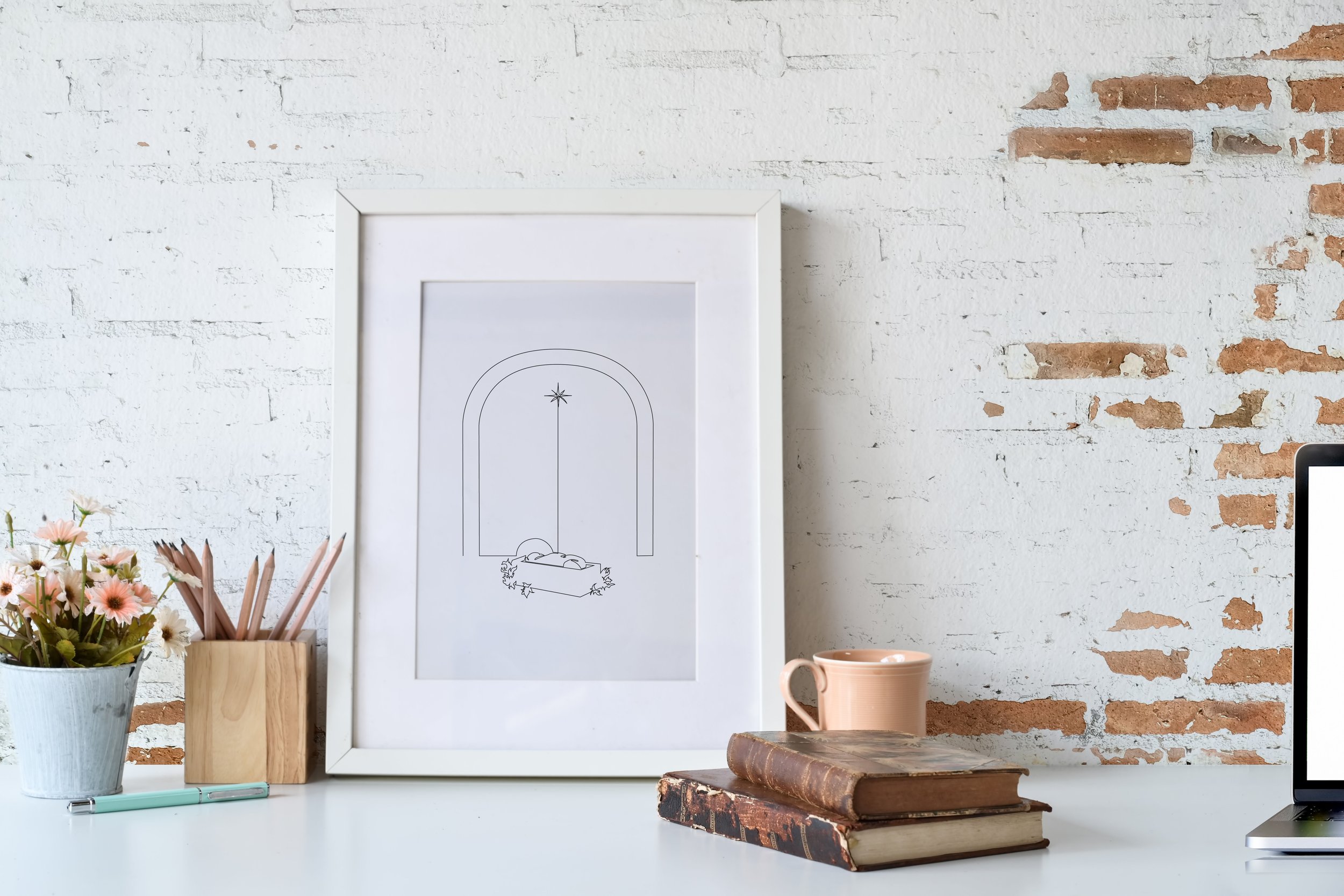 AdobeStock_bookshelf brick wall Baby Jesus in a Manger.jpg